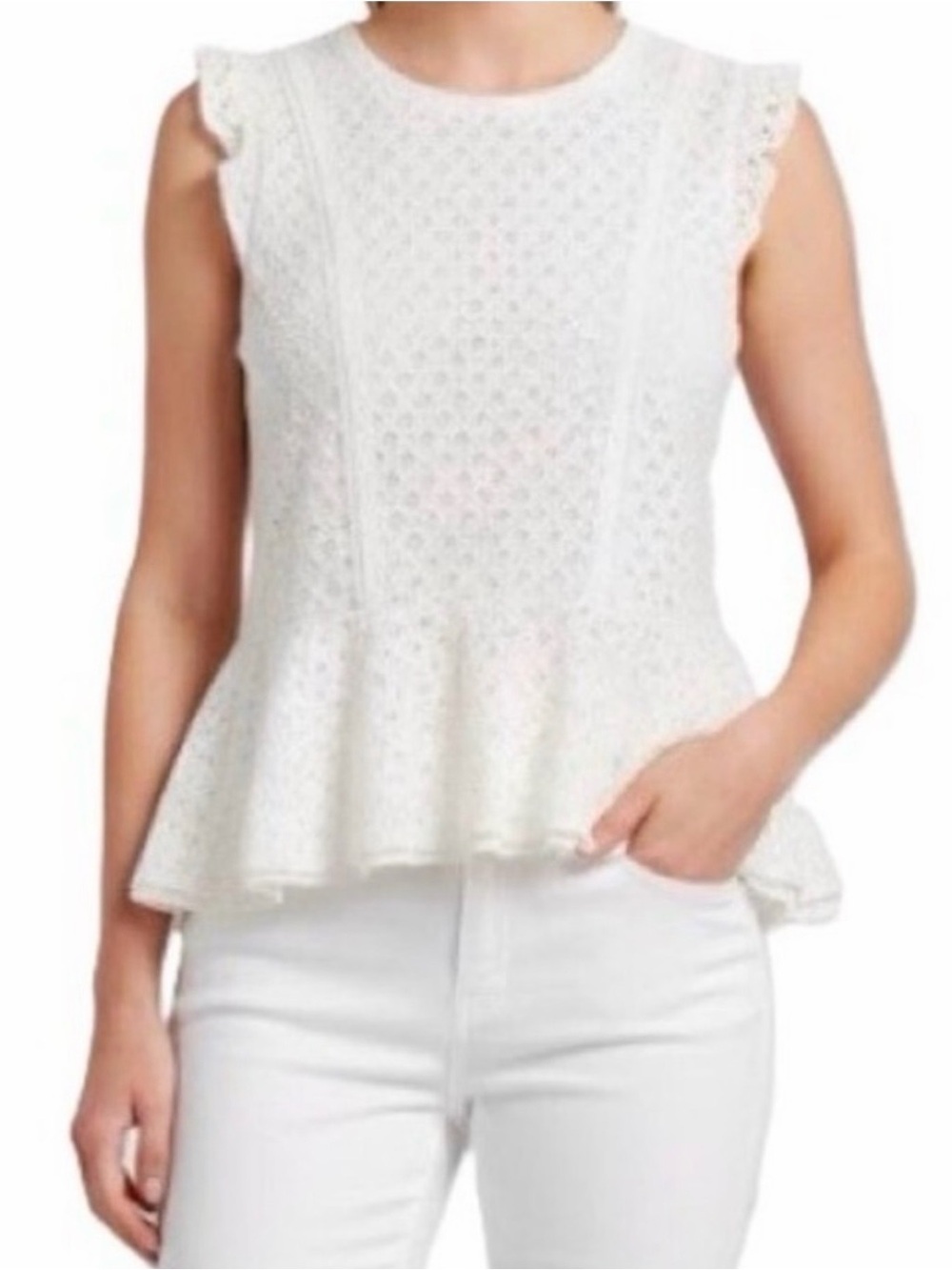 Banana Republic Eyelet Peplum Sleeveless Blouse - White Women’s Top - Size Small
